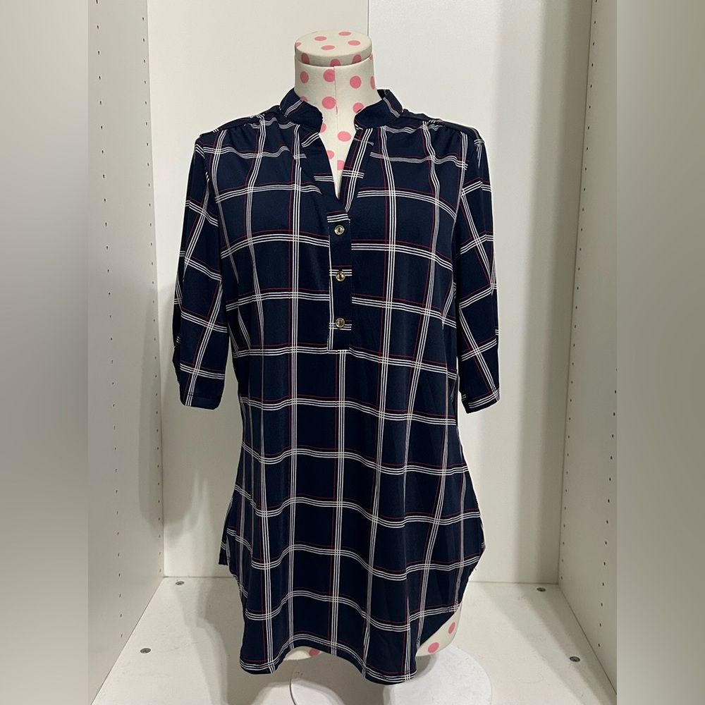 🆕 Navy plaid cuffed sleeve tunic ✨new with tags✨ size XL